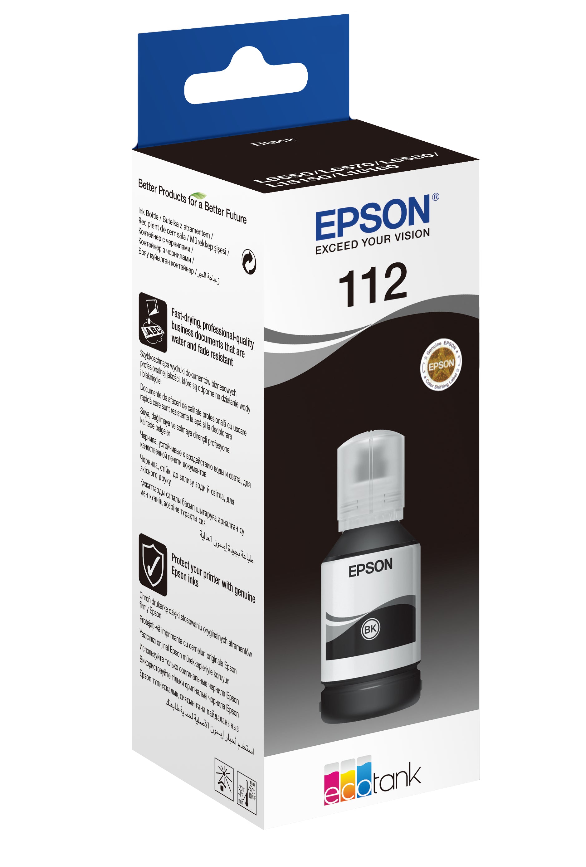 Epson 112 EcoTank – Tintenflasche, Schwarz (Pigment), 127 ml – für L5160, L5150
