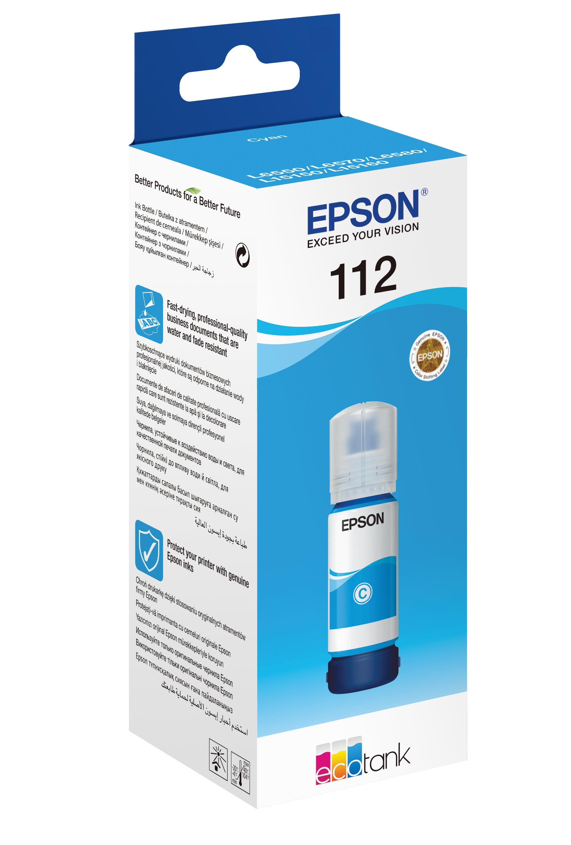 Epson EcoTank 112 Cyan Tintenpatrone (Original) – 6'000 Seiten – für Epson L5160/L5150