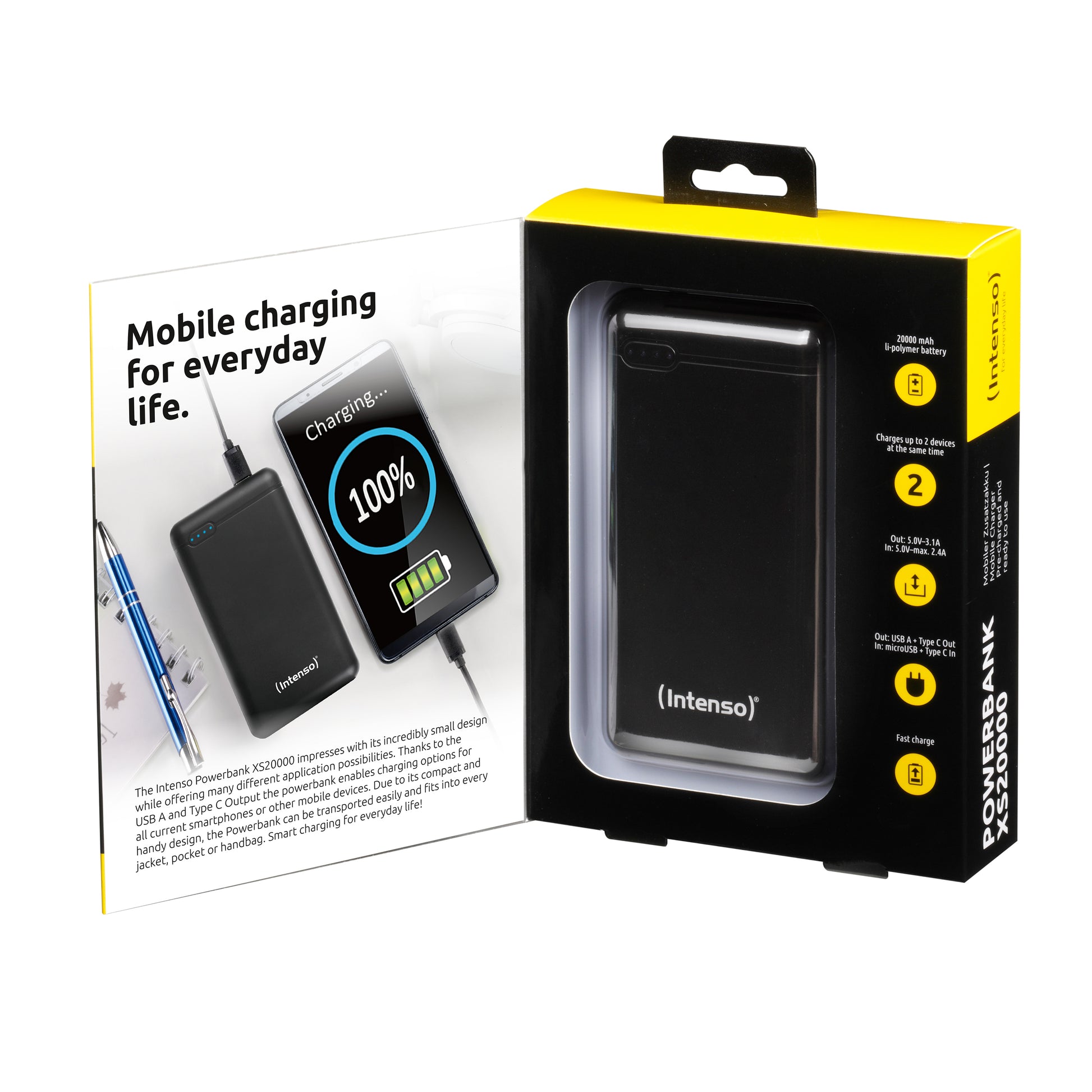 Intenso XS20000 Powerbank 20'000 mAh – 1× USB-C, 1× USB-A, schwarz