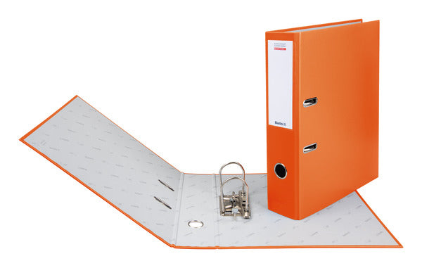 Biella Ordner – A4 hoch – 2-Ring Hebelmechanik, Rücken 70 mm – orange, mit Niederhalter, mit Griffloch, FSC