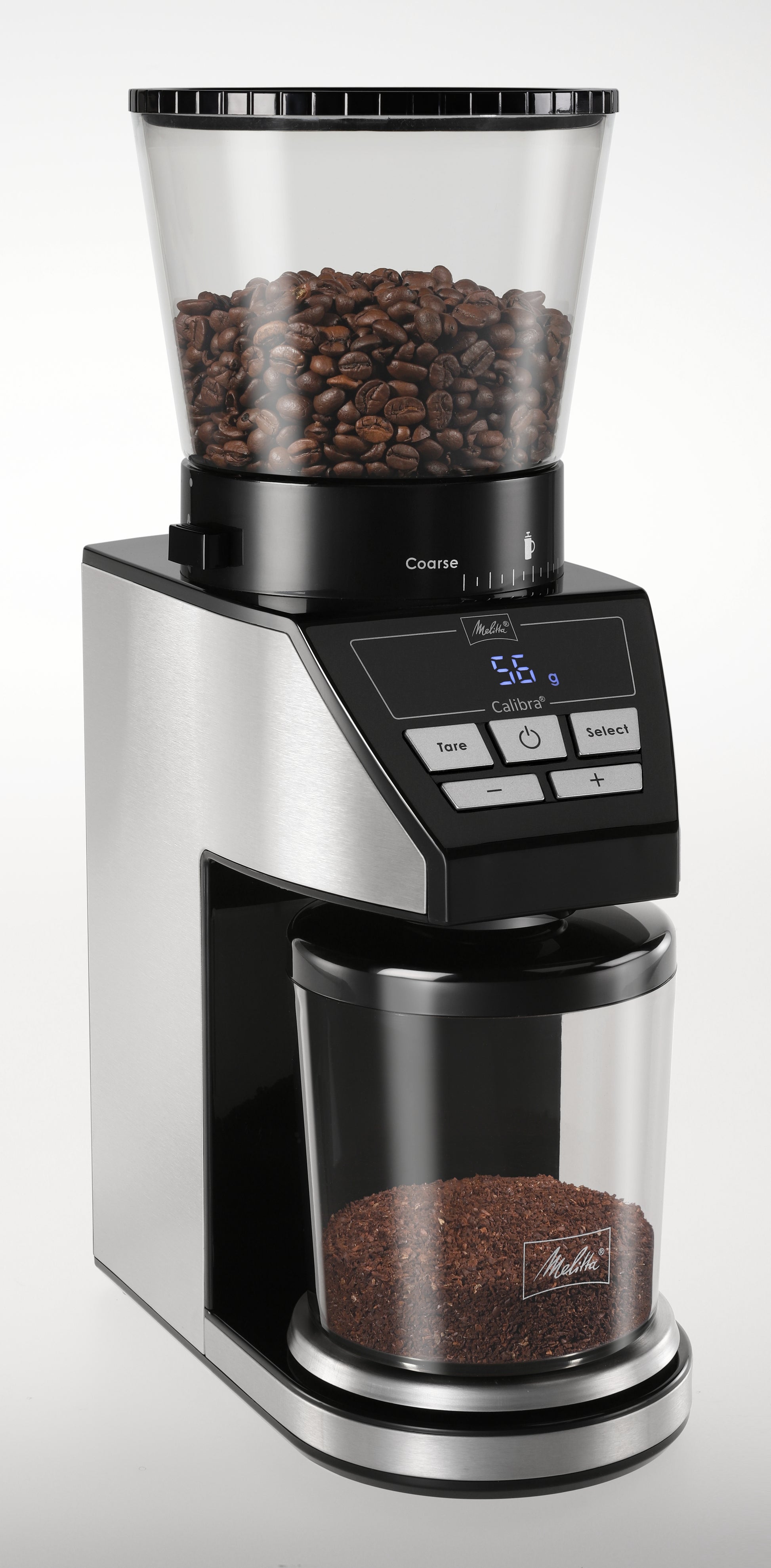 Melitta Kaffeemühle Calibra – Kegelmahlwerk, 39 Stufen, 375 g, 160 W, LCD-Display, Schwarz