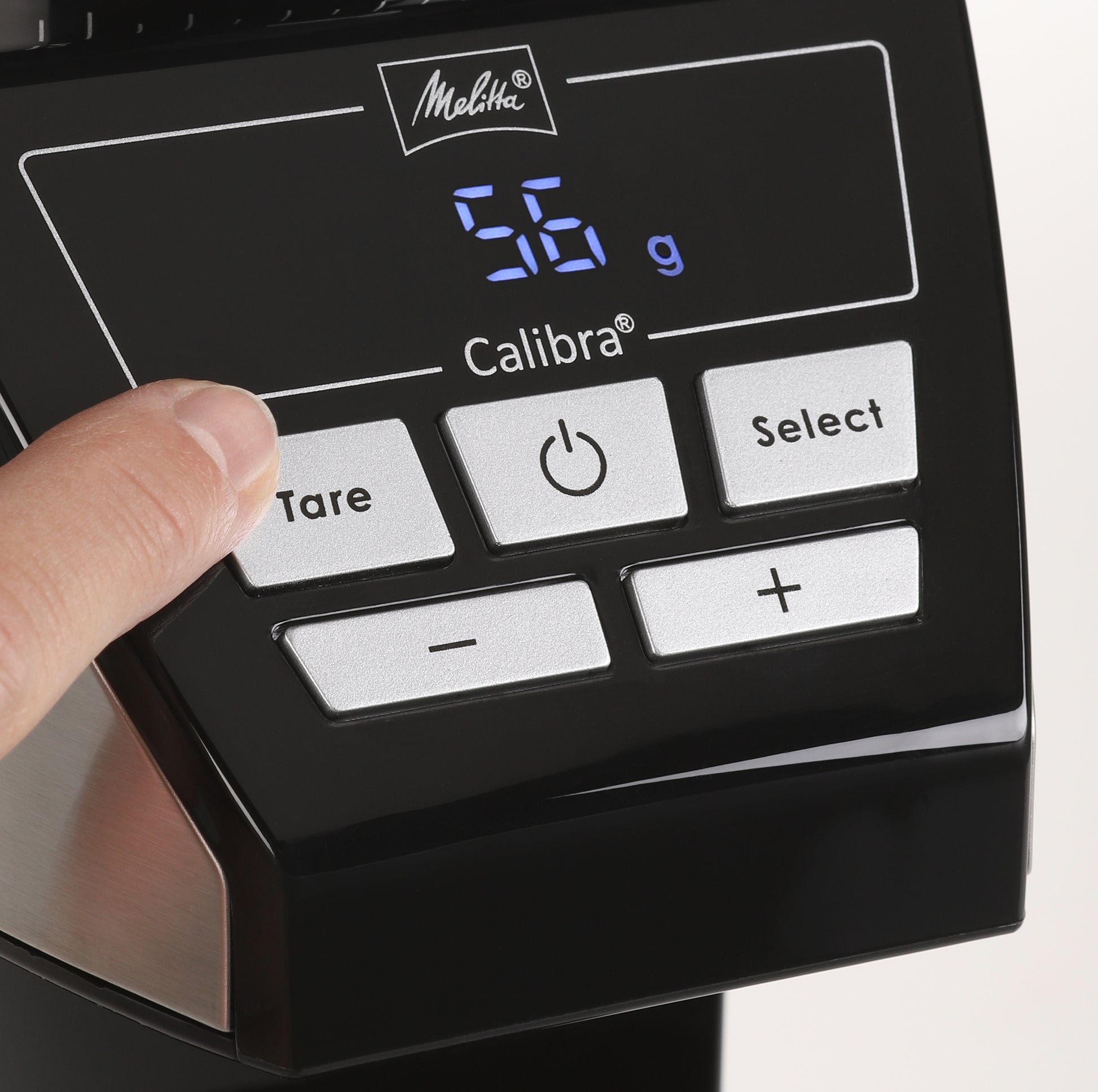 Melitta Kaffeemühle Calibra – Kegelmahlwerk, 39 Stufen, 375 g, 160 W, LCD-Display, Schwarz