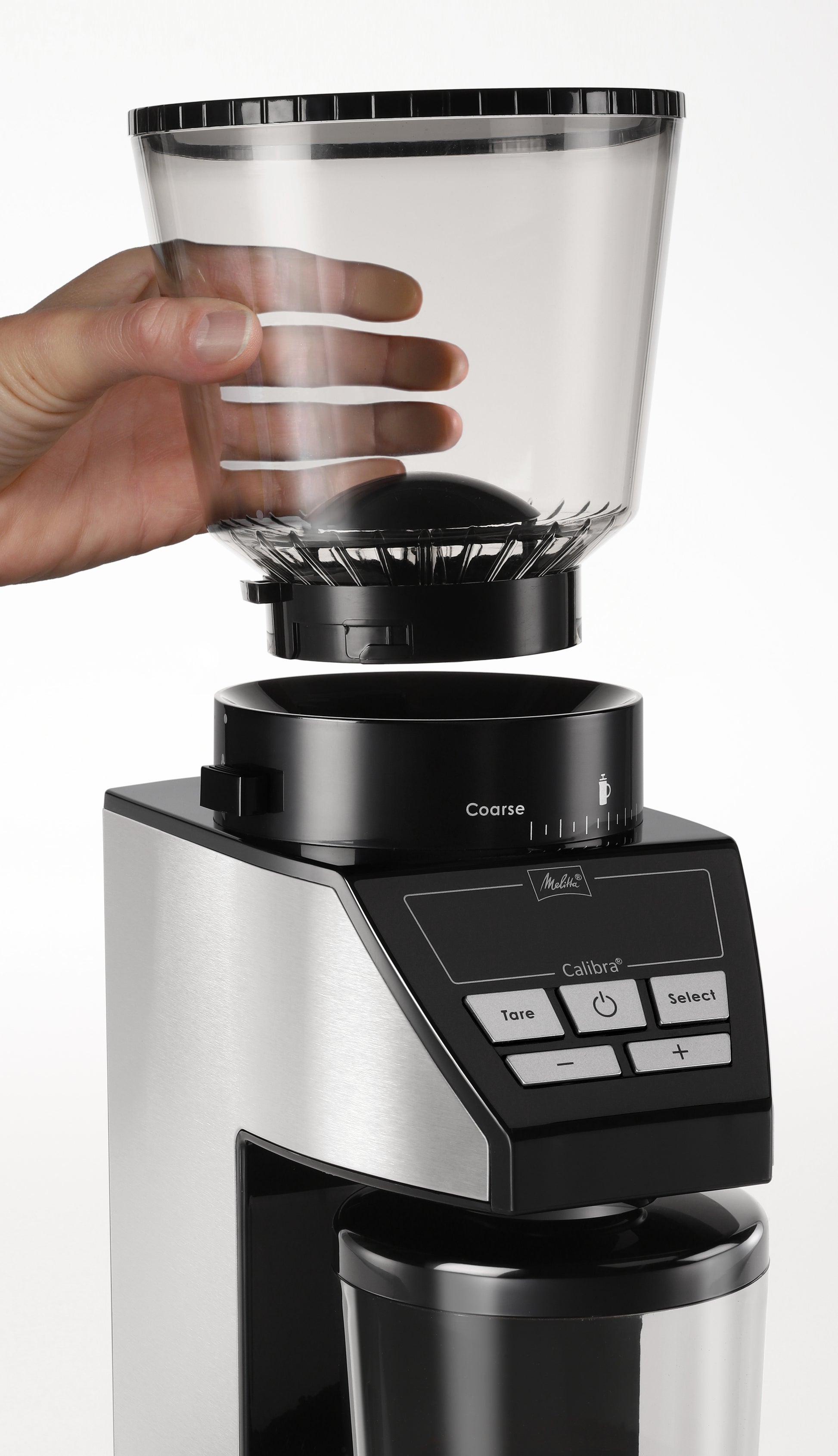 Melitta Kaffeemühle Calibra – Kegelmahlwerk, 39 Stufen, 375 g, 160 W, LCD-Display, Schwarz