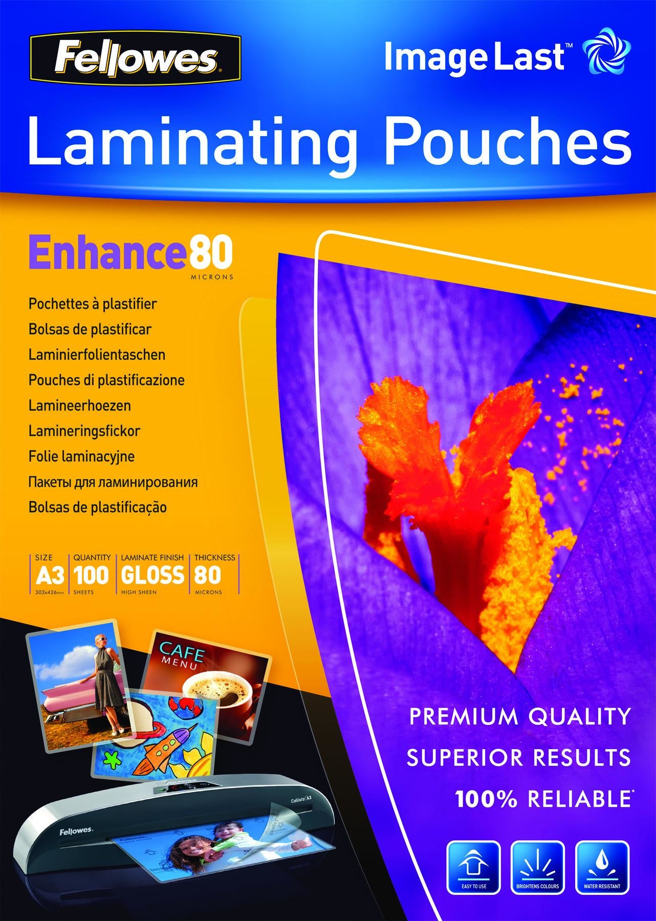 Fellowes Laminierfolien A3, glänzend – 80 µm, 303 × 426 mm, 100 Stk.