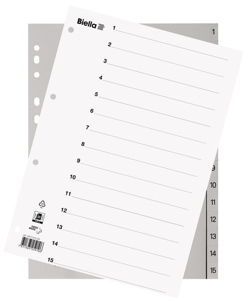 Biella Register A4 – nummeriert 1–15, PP grau, mit Indexblatt