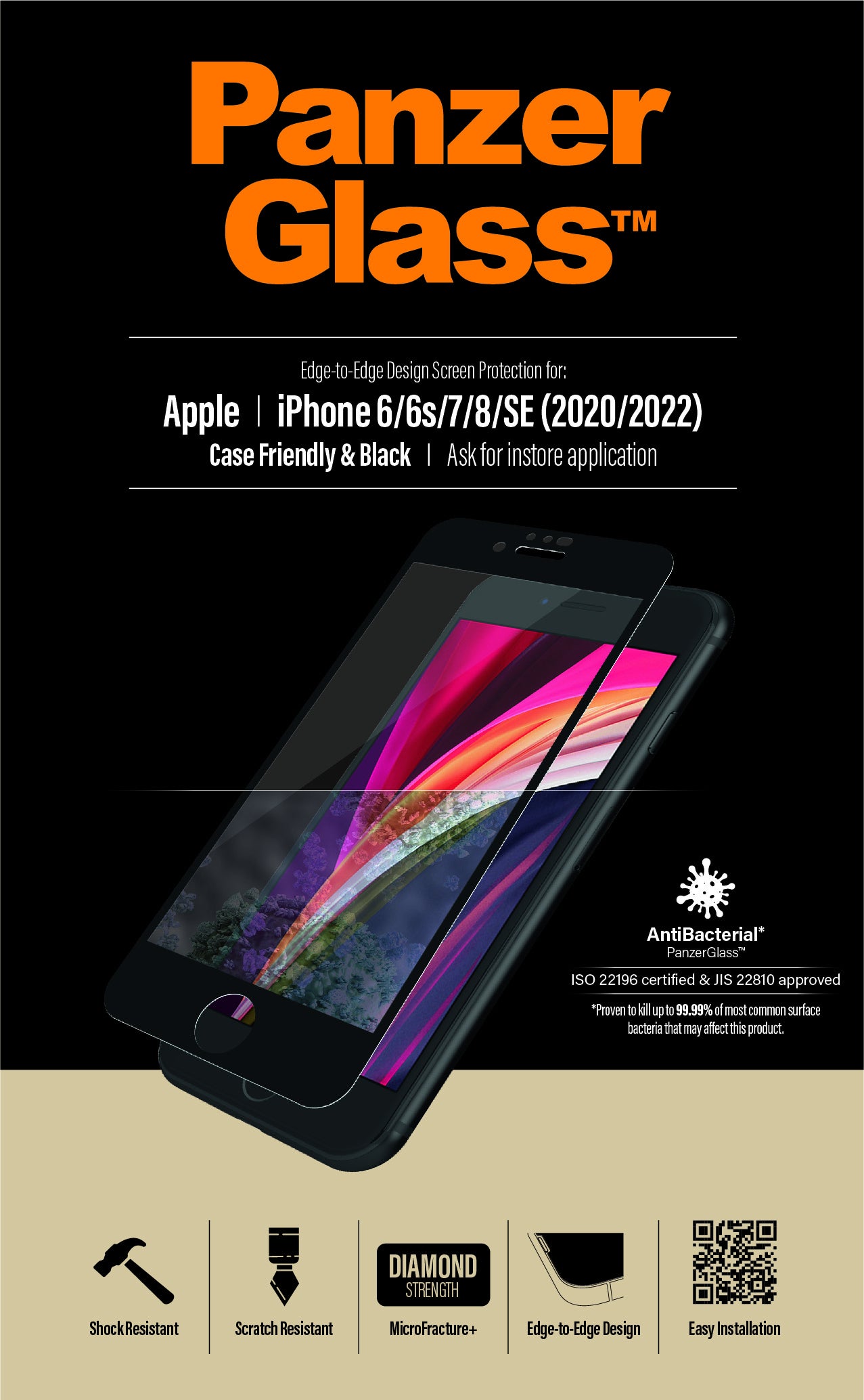 PanzerGlass Displayschutzglas – für Apple iPhone 6/6s/7 (und andere) – Hartglas, Transparent – 1er-Pack