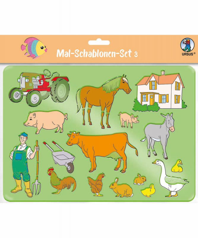 URSUS Malschablonen-Set, Tiere, 18,9 × 26,8 cm, Mehrfarbig