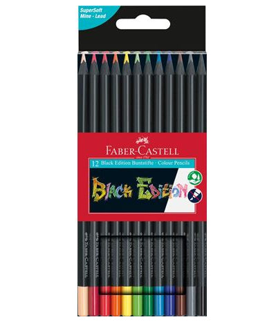 Faber-Castell Buntstifte Black Edition – 12 Farben, im Kartonetui, Ø 3 mm, dreikantig, FSC