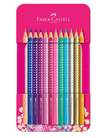 Faber-Castell Aquarellfarbstifte Grip Sparkle – 12 Farben, im Metalletui, Ø 3 mm, dreikantig, FSC