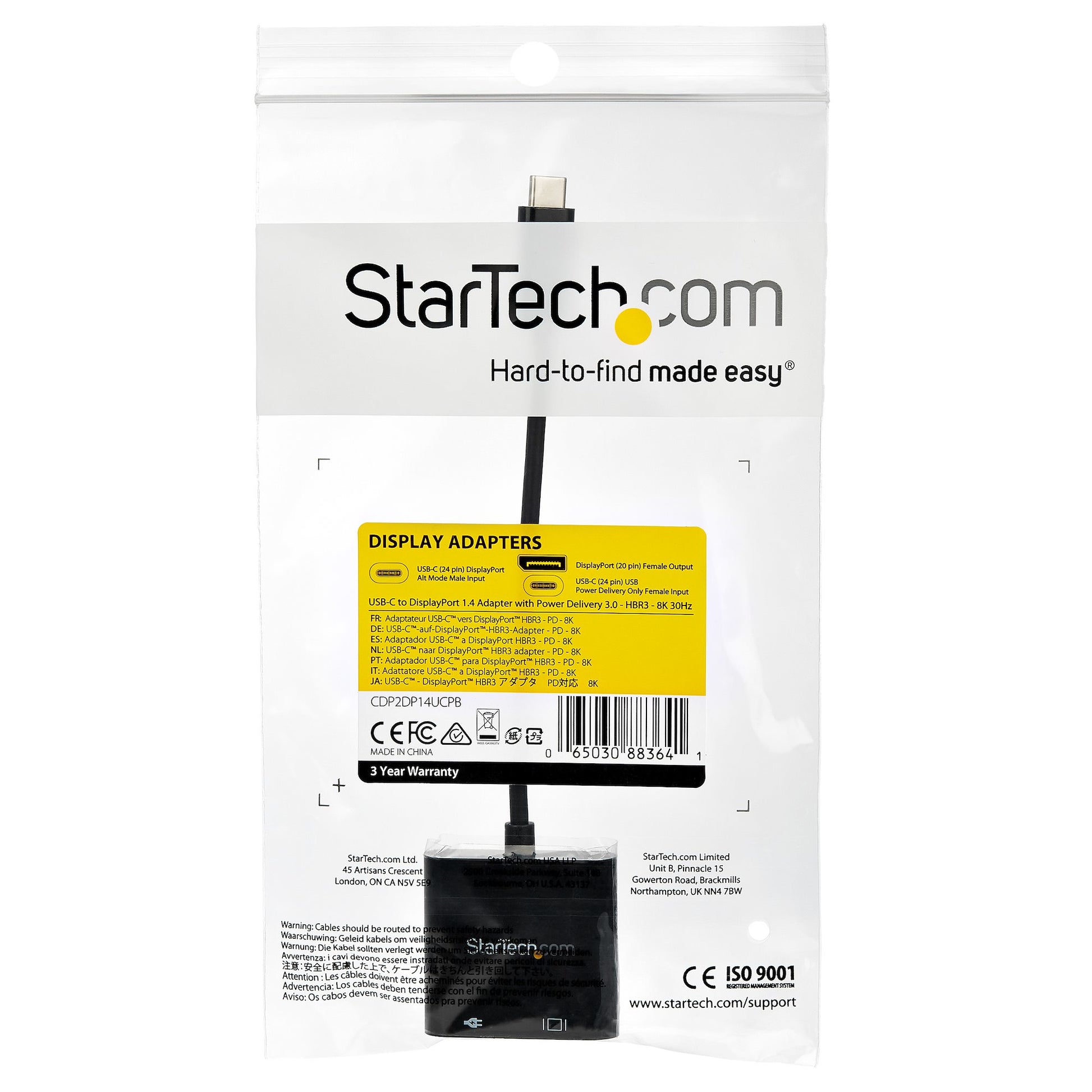 StarTech.com USB-C-zu-DisplayPort-Adapter – 8K (7680 × 4320) @ 30 Hz, DisplayPort 1.4, 60 W PD, Schwarz