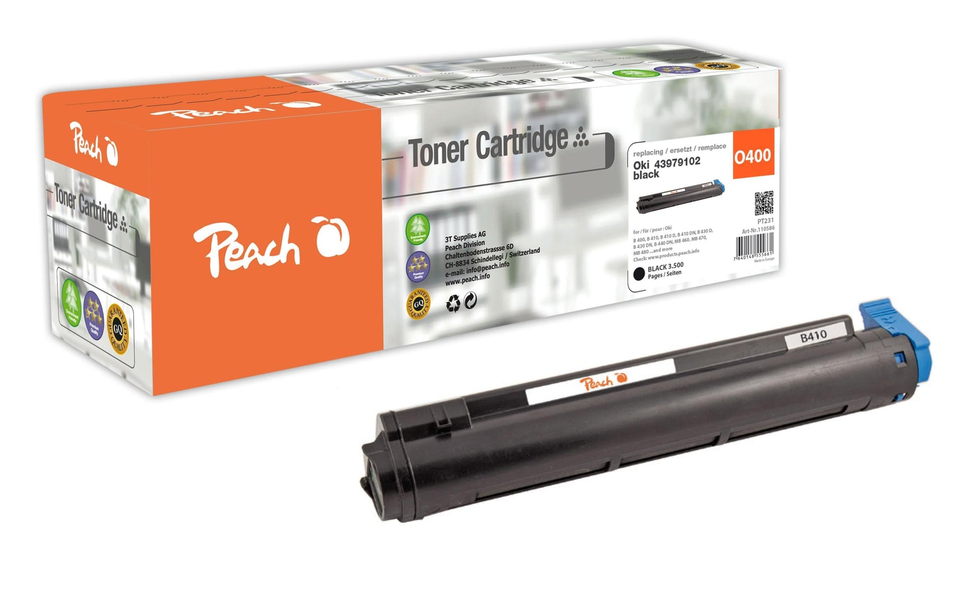 Peach PT231 (43979102) Schwarz Toner – Kompatibel – 3'500 Seiten – für OKI B 400/B 410/B 410 D und andere
