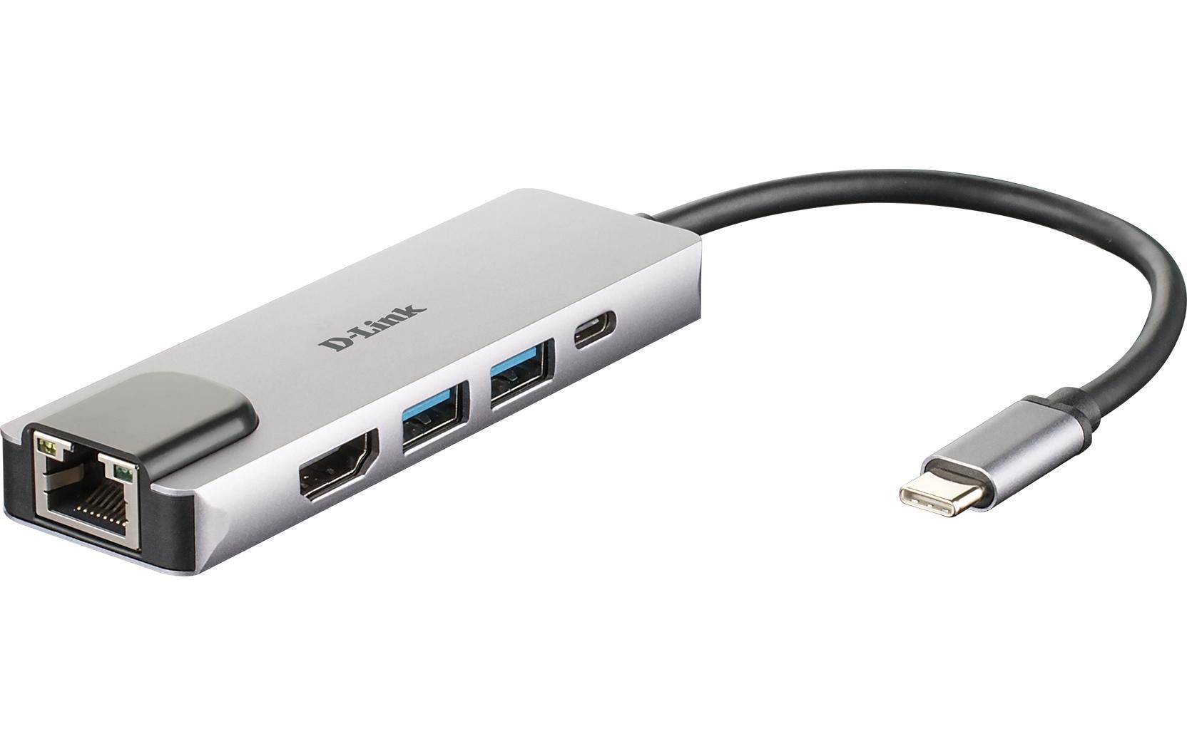 D-Link DUB-M520 USB-Hub – Thunderbolt 3, 1× HDMI, 2× USB-A, 1× USB-C, 60 W PD, GbE, für Windows/Mac/ChromeOS