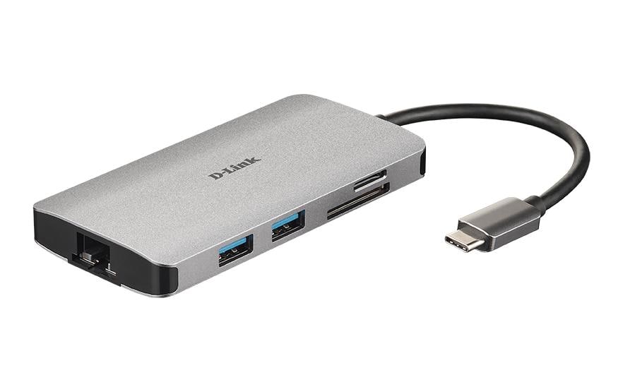 D-Link DUB-M810 Multiport-Adapter – USB-C, 1× HDMI, 3× USB-A, 100 W PD, GbE, SD/microSD, für Windows/Mac/Linux