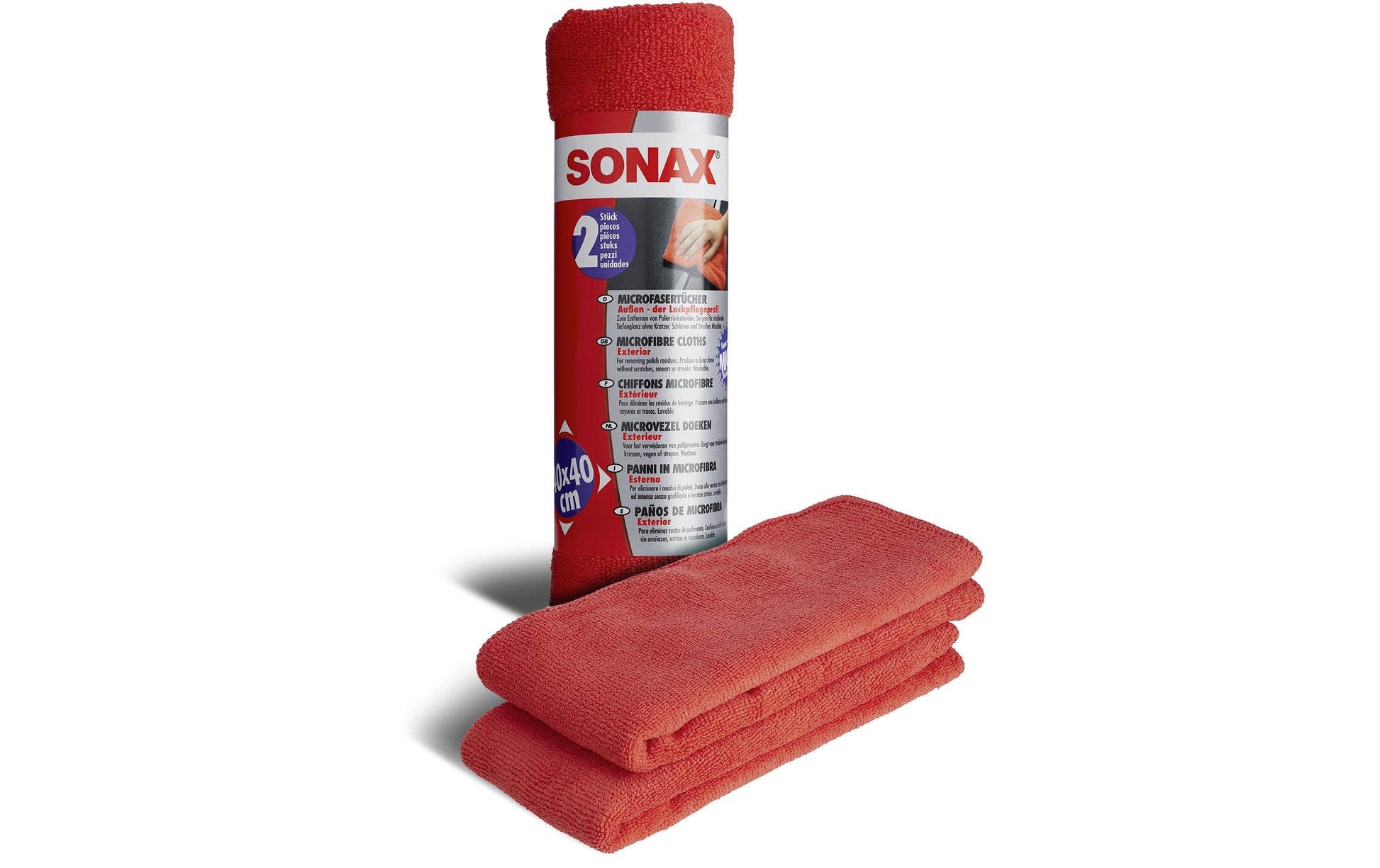 Sonax Mikrofasertuch Aussen – 40 × 40 cm – 2 Stk. – rot