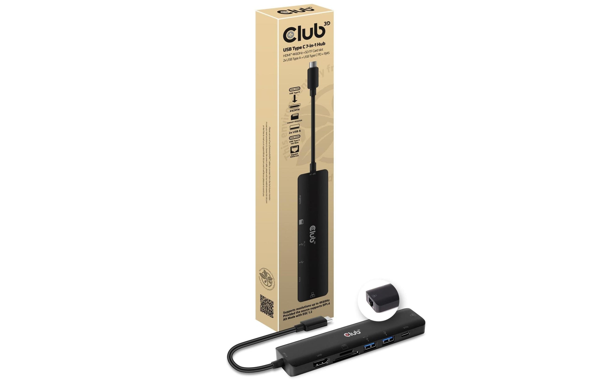 CLUB3D Club 3D USB-Hub – USB-C, 1× HDMI, 2× USB-A, 1× USB-C, 100 W PD, GbE, SD/microSD, für Windows/Mac/Linux