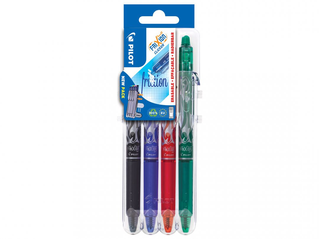 Pilot FriXion Clicker Set2Go – radierbares Tintenroller-Set, 0,7 mm, rot/blau/grün u. a., 4er Etui