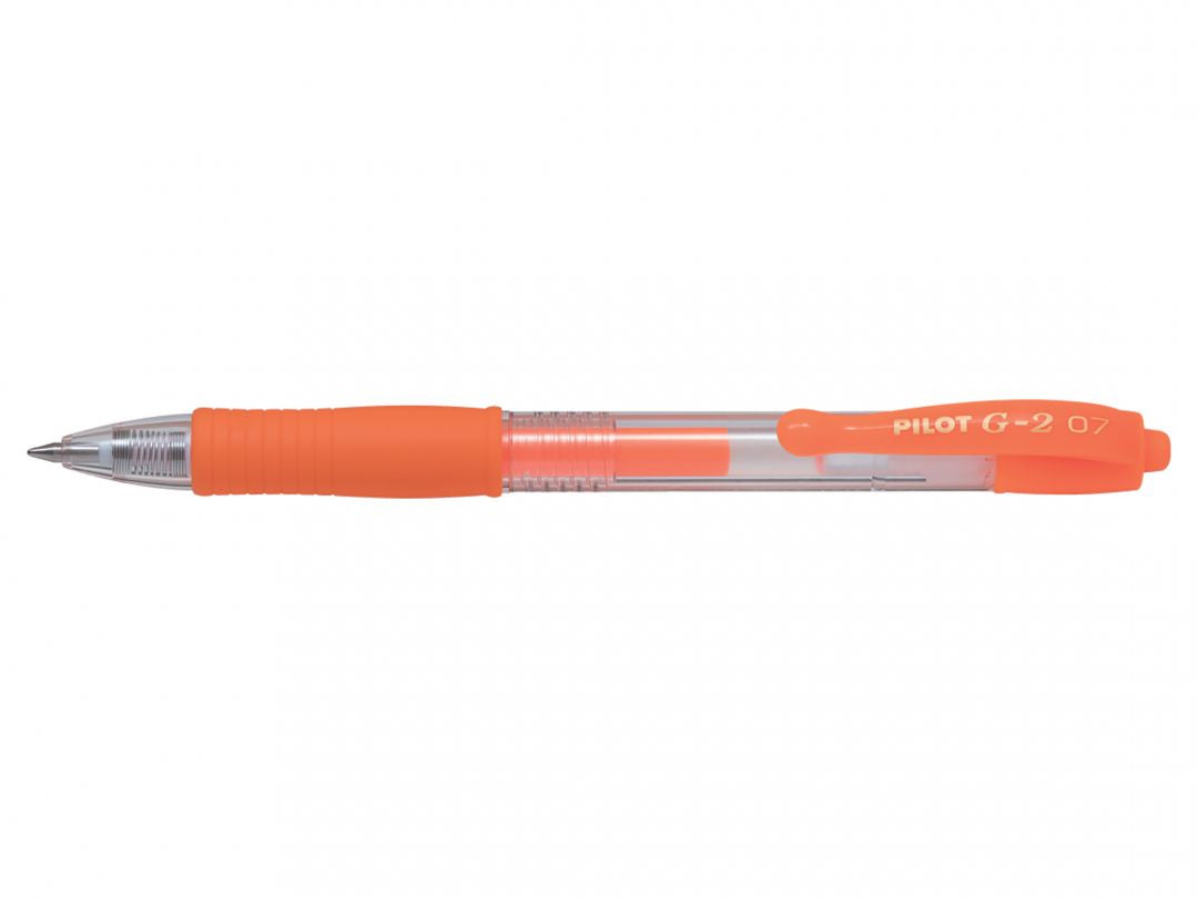 Pilot G-2 Gelschreiber – Neonorange, 0,7 mm, für dunkles Papier, Druckmechanik, nachfüllbar