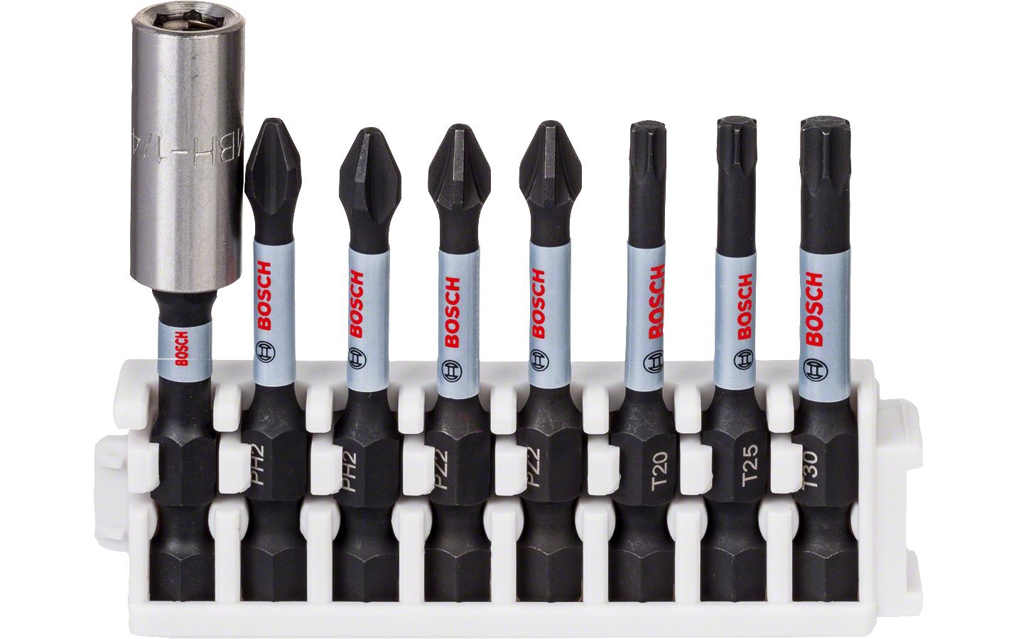 Bosch Bohr- & Bit-Set PH2, PZ2, T20, T25, T30 Stahl 1/4" (6,35 mm) – mit Bithalter