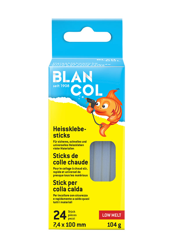 BLANCOL Heissklebepatronen Low Melt 105 °C – Ø 7,4 × 100 mm – 24 Stück – Weiss, geruchsarm – für Basteln