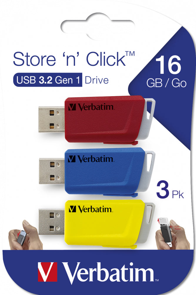 Verbatim Store 'n' Click USB-Stick – 16 GB, USB 3.2, 3er-Pack