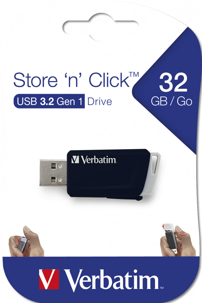 Verbatim Store'n'Click USB-Stick 32 GB – USB-A 3.2 Gen 1, 80/25 MB/s, Dia, Schwarz