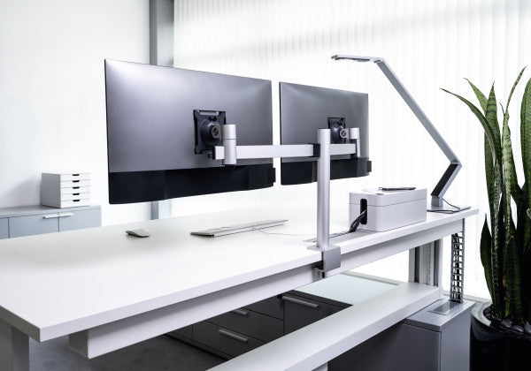 Durable Monitorhalterung, 2 Monitore, Tischklemme, bis 27", VESA 75 × 75/100 × 100 mm, höhenverstellbar