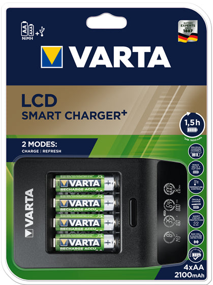 Varta LCD Smart Charger Batterieladegerät 4× – für NiMH AA/AAA – USB-C, schwarz