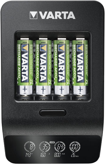 Varta LCD Smart Charger Batterieladegerät 4× – für NiMH AA/AAA – USB-C, schwarz