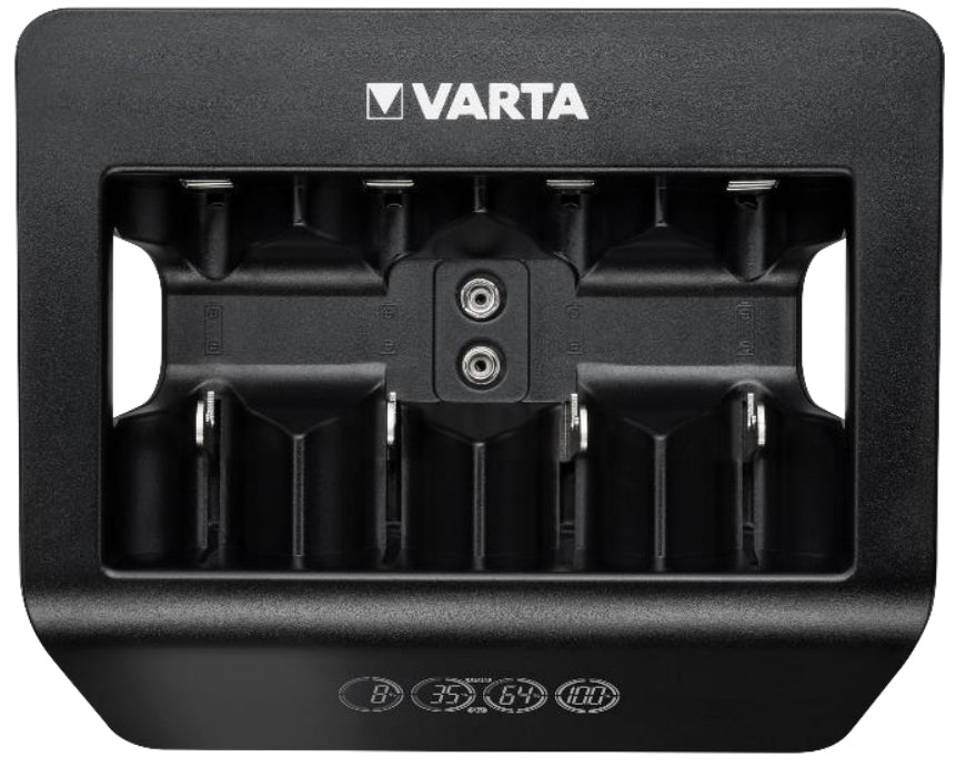 Varta Universal Charger+ Batterieladegerät 4× – für NiMH (9V, AA, AAA u. a.) – LCD – USB-A×1 (5 V/1 A)