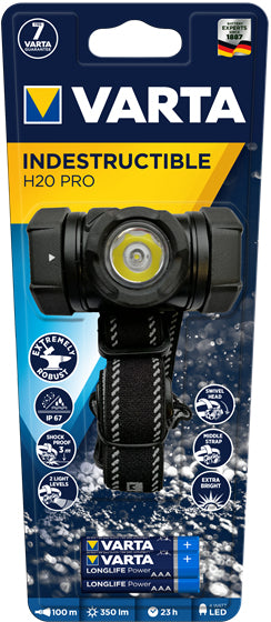 Varta Stirnlampe Indestructible H20 Pro – 350 lm, 100 m, IP67, Laufzeit 23 h – Schwarz