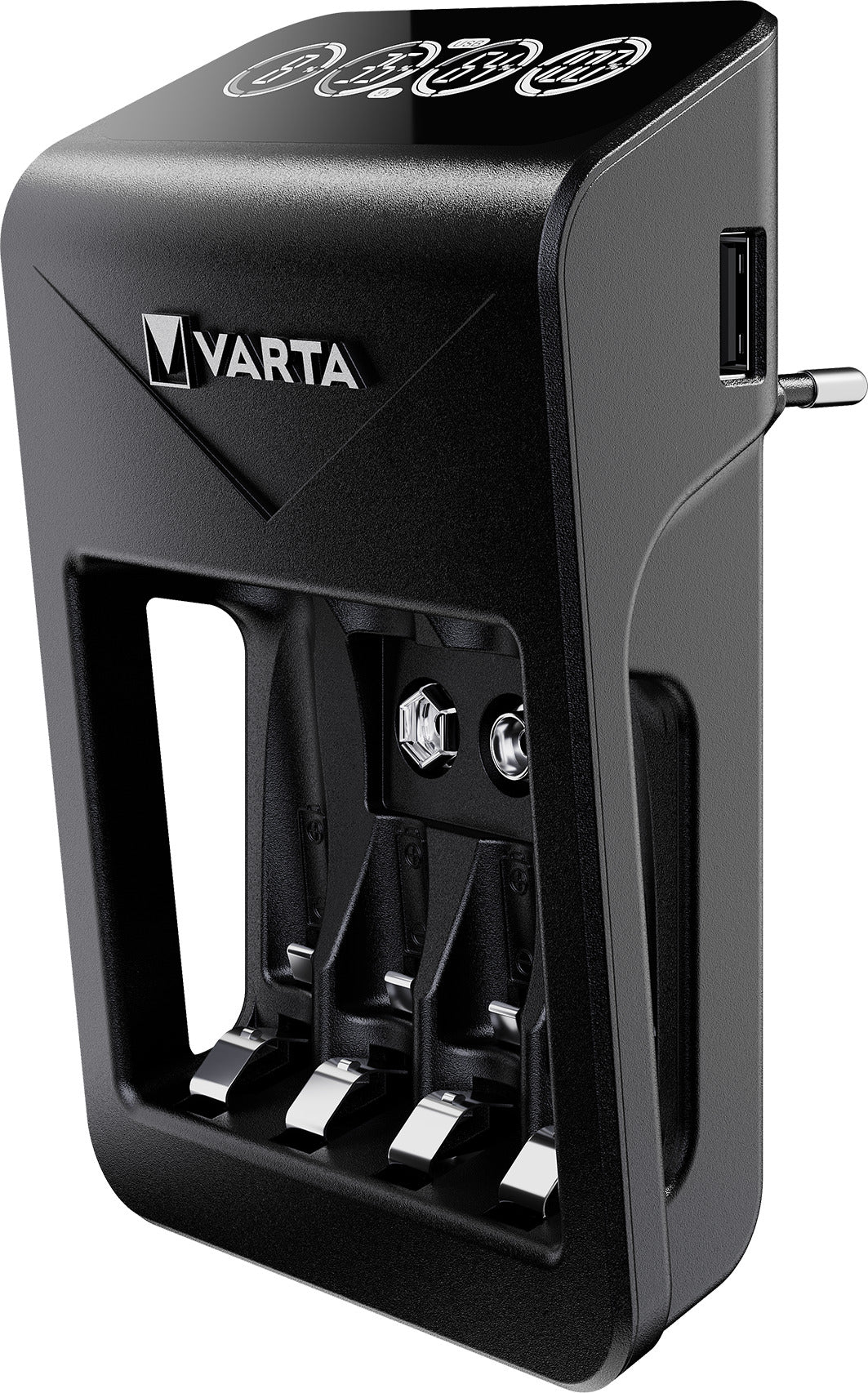Varta LCD-Steckerladegerät + Batterieladegerät 4× – für AA, AAA, 9V (NiMH) – LCD, USB×1 – inkl. 4×AA 2100 mAh – schwarz
