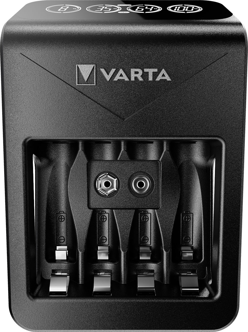 Varta LCD-Steckerladegerät + Batterieladegerät 4× – für AA, AAA, 9V (NiMH) – LCD, USB×1 – inkl. 4×AA 2100 mAh – schwarz
