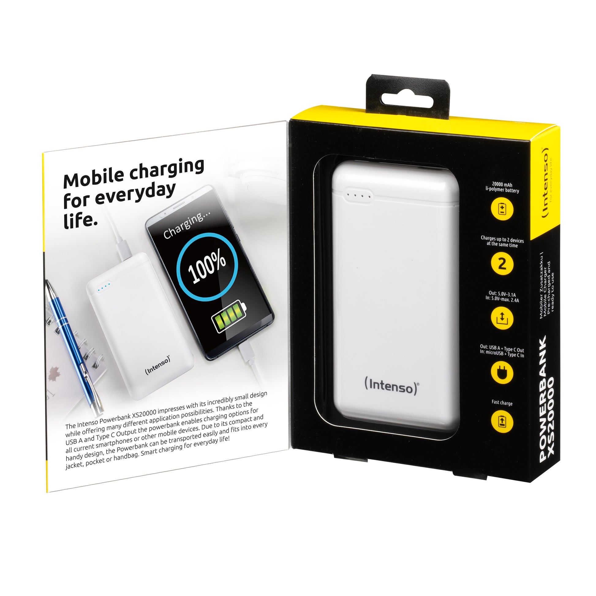 Intenso XS20000 Powerbank 20'000 mAh – 1× USB-C, 1× USB-A, weiss