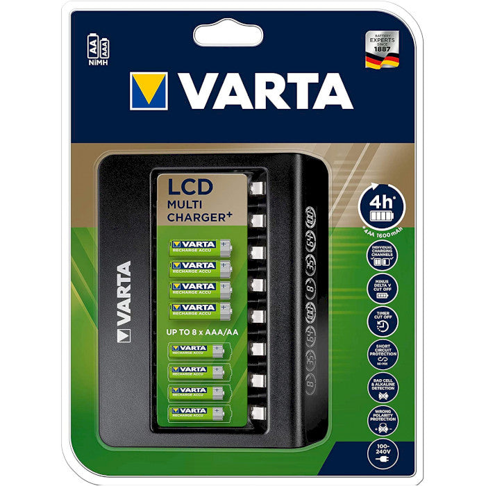 Varta Multi Charger+ Batterieladegerät 8× – LCD, USB-C – für NiMH AA/AAA – schwarz
