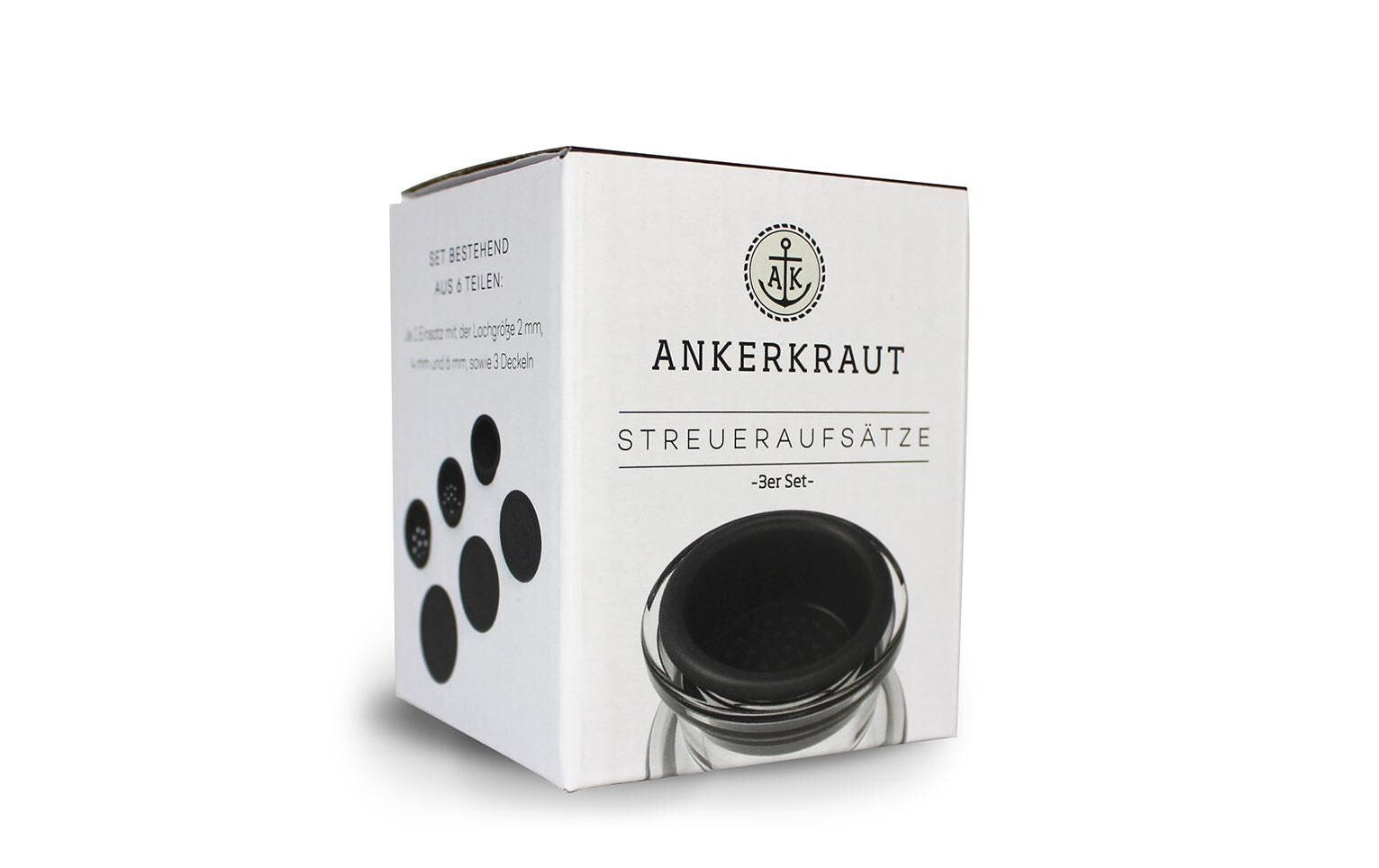 Ankerkraut 3-teiliges Streudosen-Set, Glas/Kunststoff, schwarz/transparent, für Gewürze