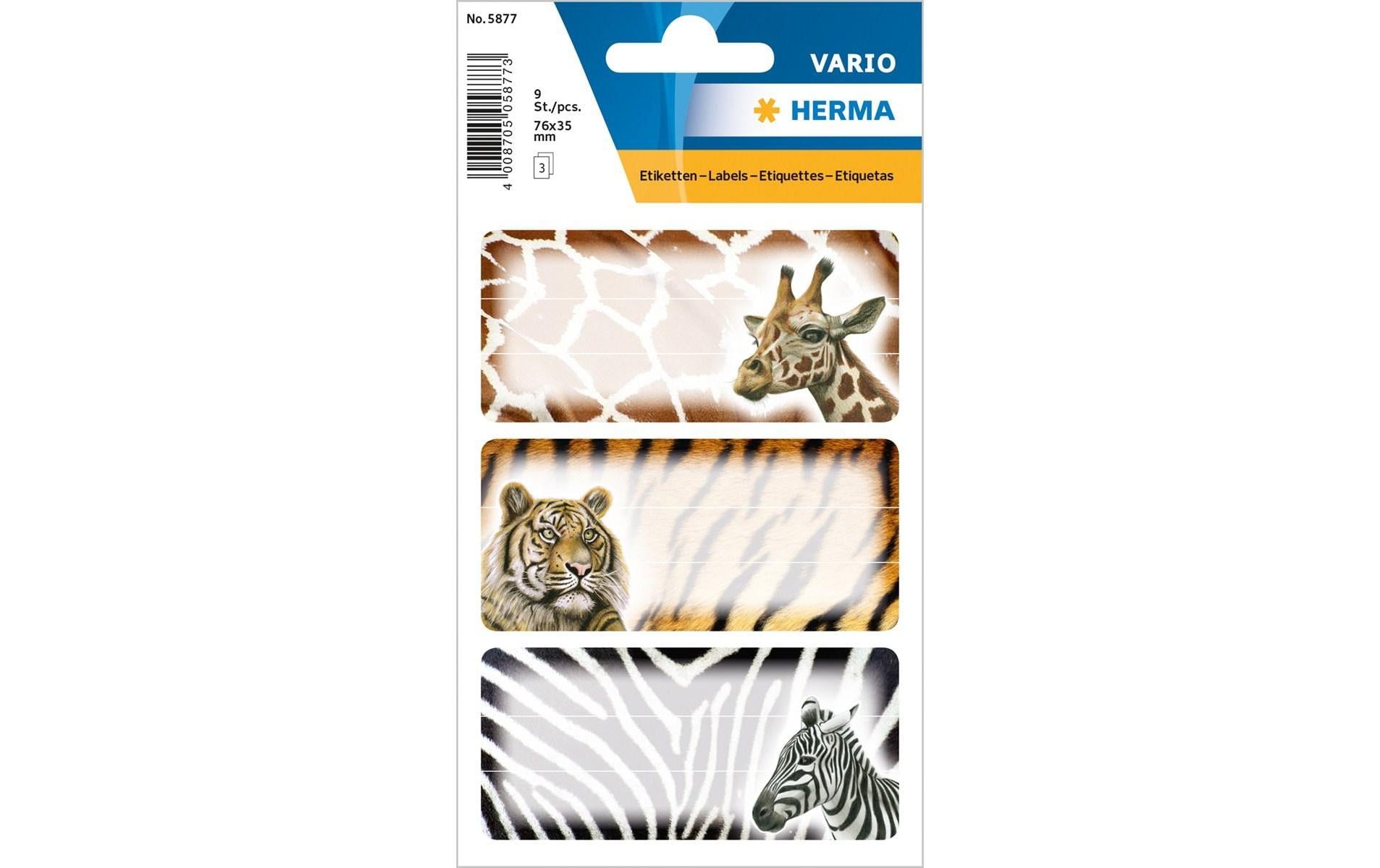 HERMA Vario Schuletiketten – Motiv Safari – 35×76 mm, Abgerundete Ecken, 9 Stück, 3 Bögen