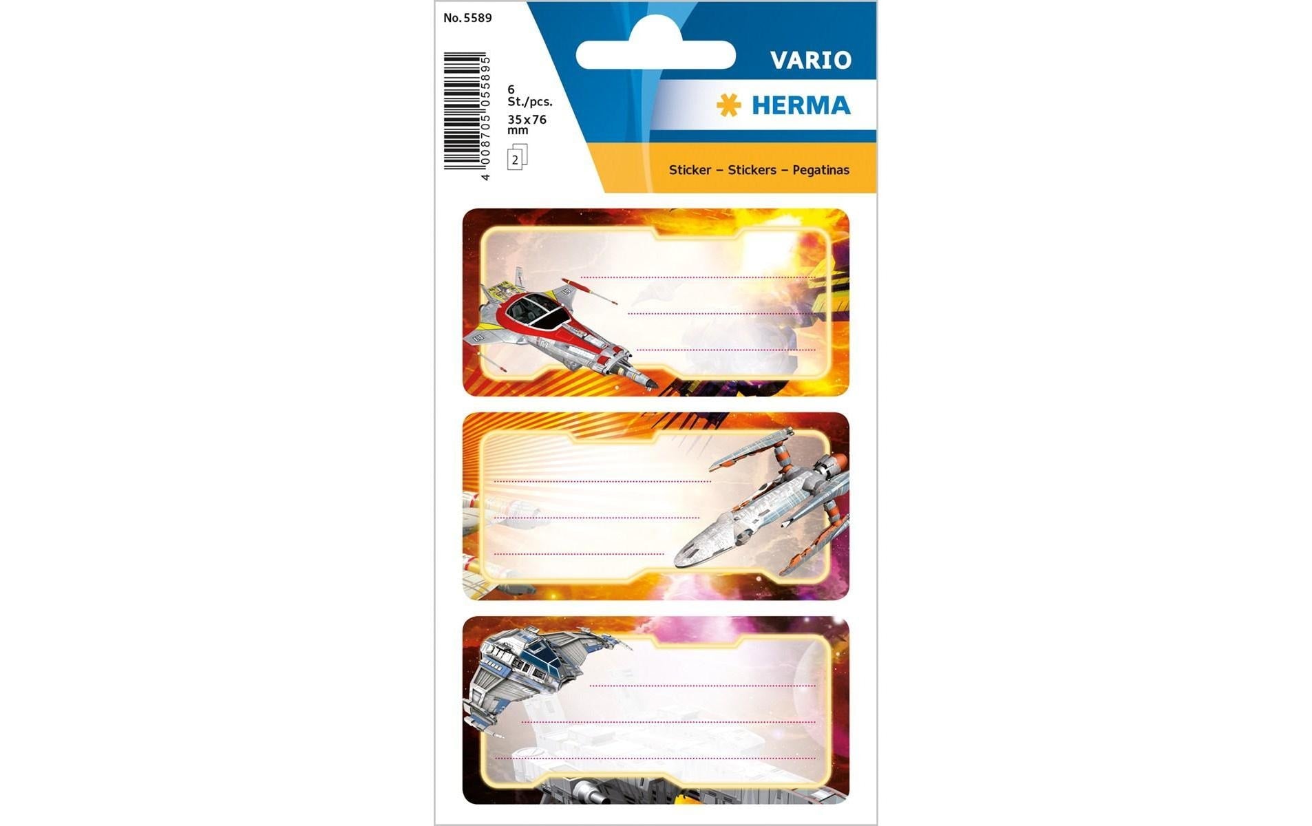 HERMA Schuletiketten – Motiv Raumschiff – 35 × 76 mm, Abgerundete Ecken, 6 Stück, 2 Bögen, Papier