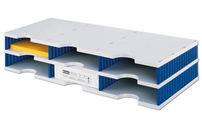 Styro Briefkorb – Kunststoff, 6 Fächer, Grau, Blau, B 723 × H 153 × T 331 mm