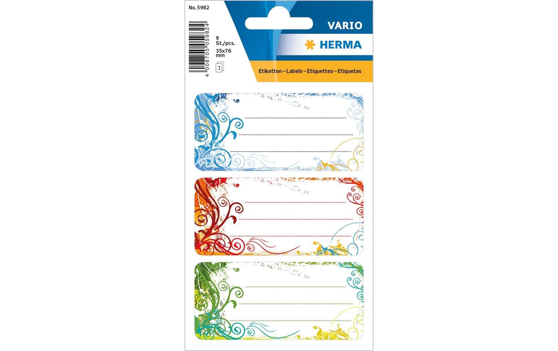 HERMA Vario Schuletiketten – Motiv Spirit – 35 × 76 mm, Abgerundete Ecken, 9 Stück, 3 Bögen