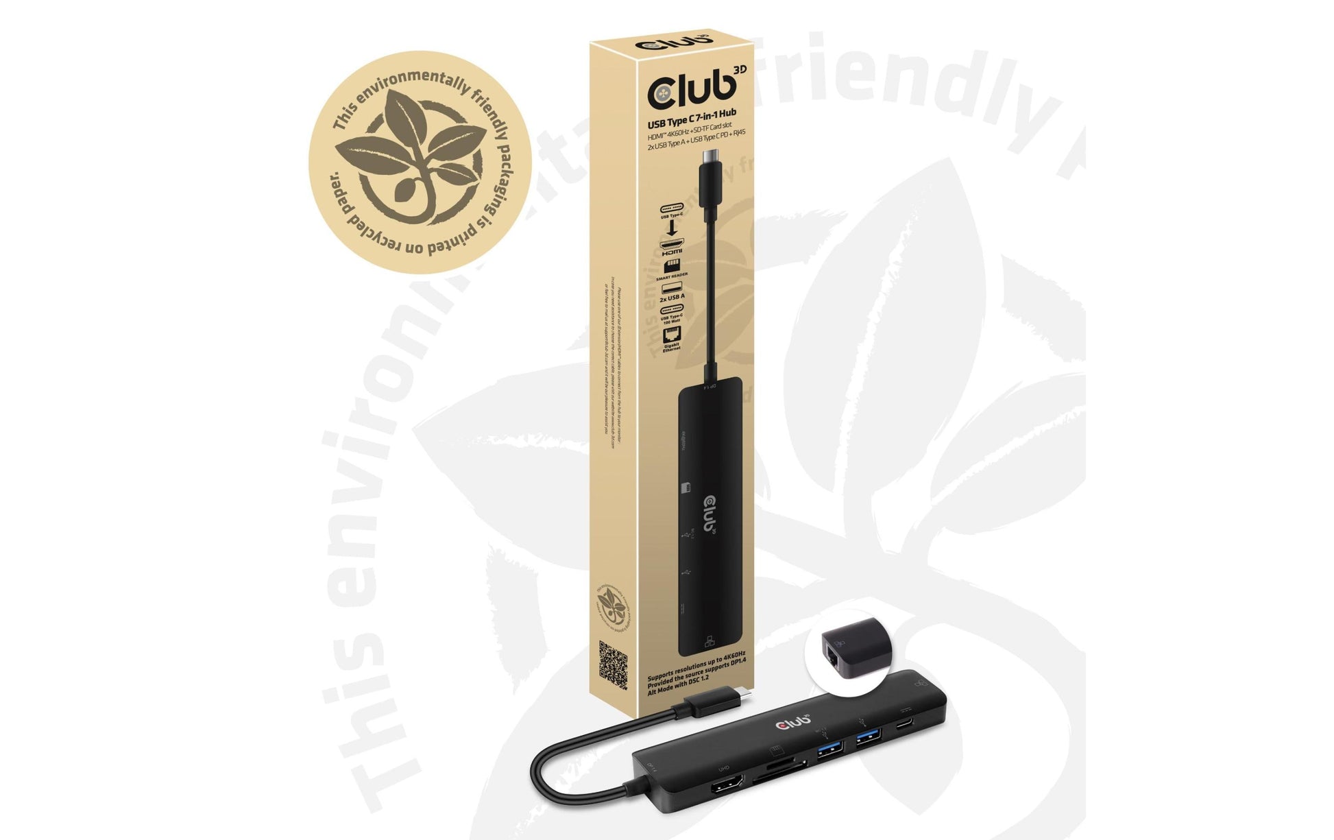 CLUB3D Club 3D USB-Hub – USB-C, 1× HDMI, 2× USB-A, 1× USB-C, 100 W PD, GbE, SD/microSD, für Windows/Mac/Linux