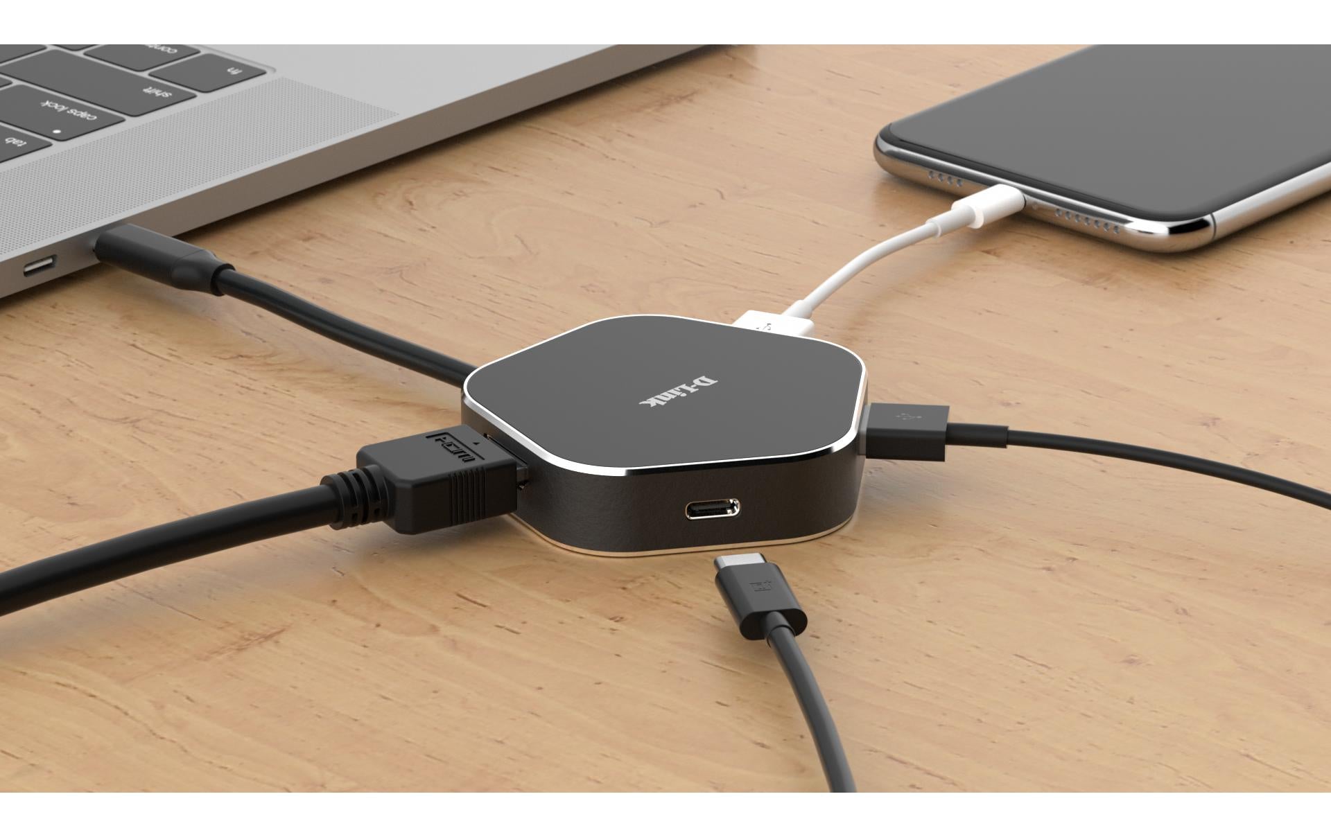 D-Link DUB-M420 Multiport-Adapter – Thunderbolt 3, 1× HDMI, 2× USB-A, 1× USB-C, 60 W PD