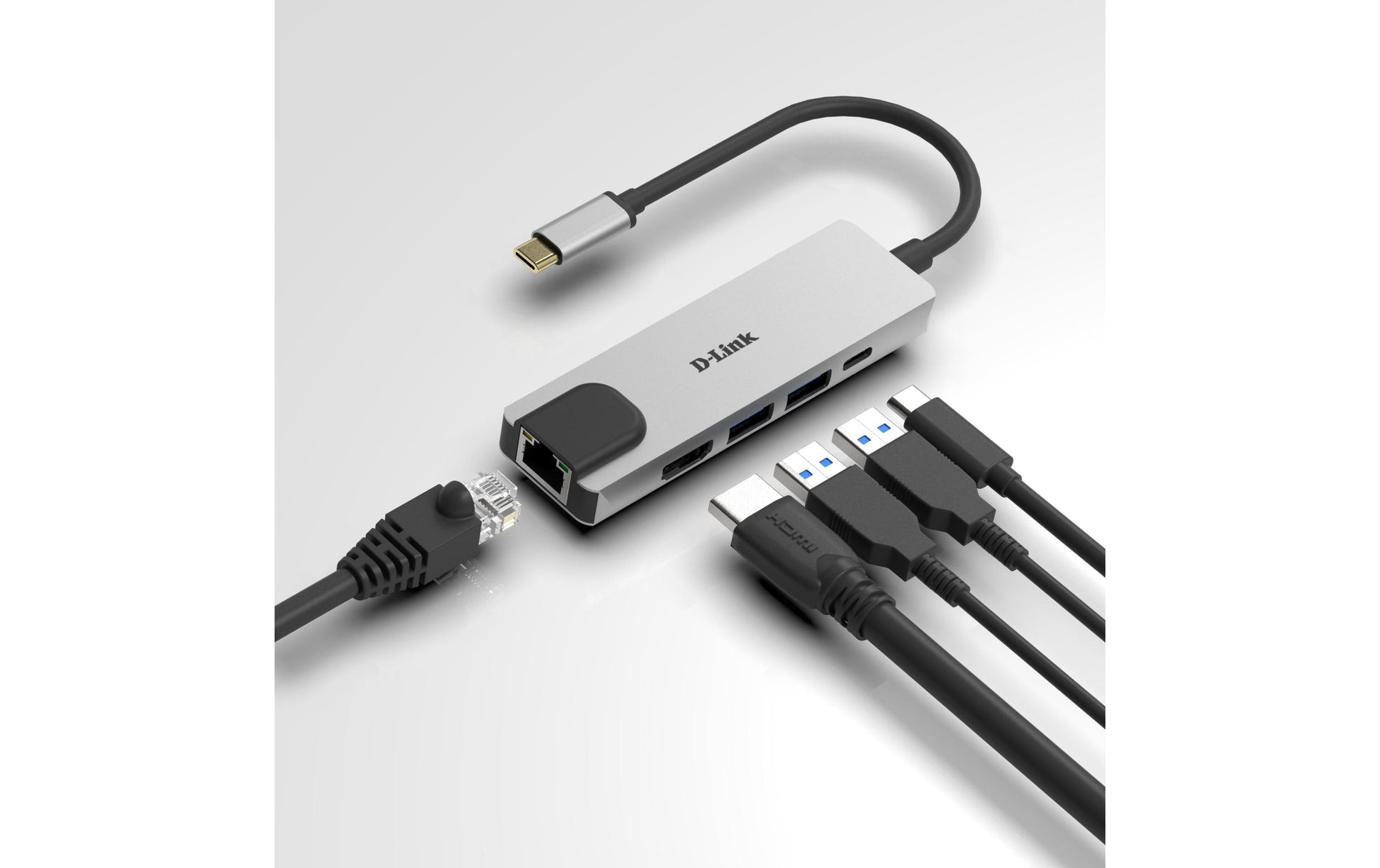 D-Link DUB-M520 USB-Hub – Thunderbolt 3, 1× HDMI, 2× USB-A, 1× USB-C, 60 W PD, GbE, für Windows/Mac/ChromeOS