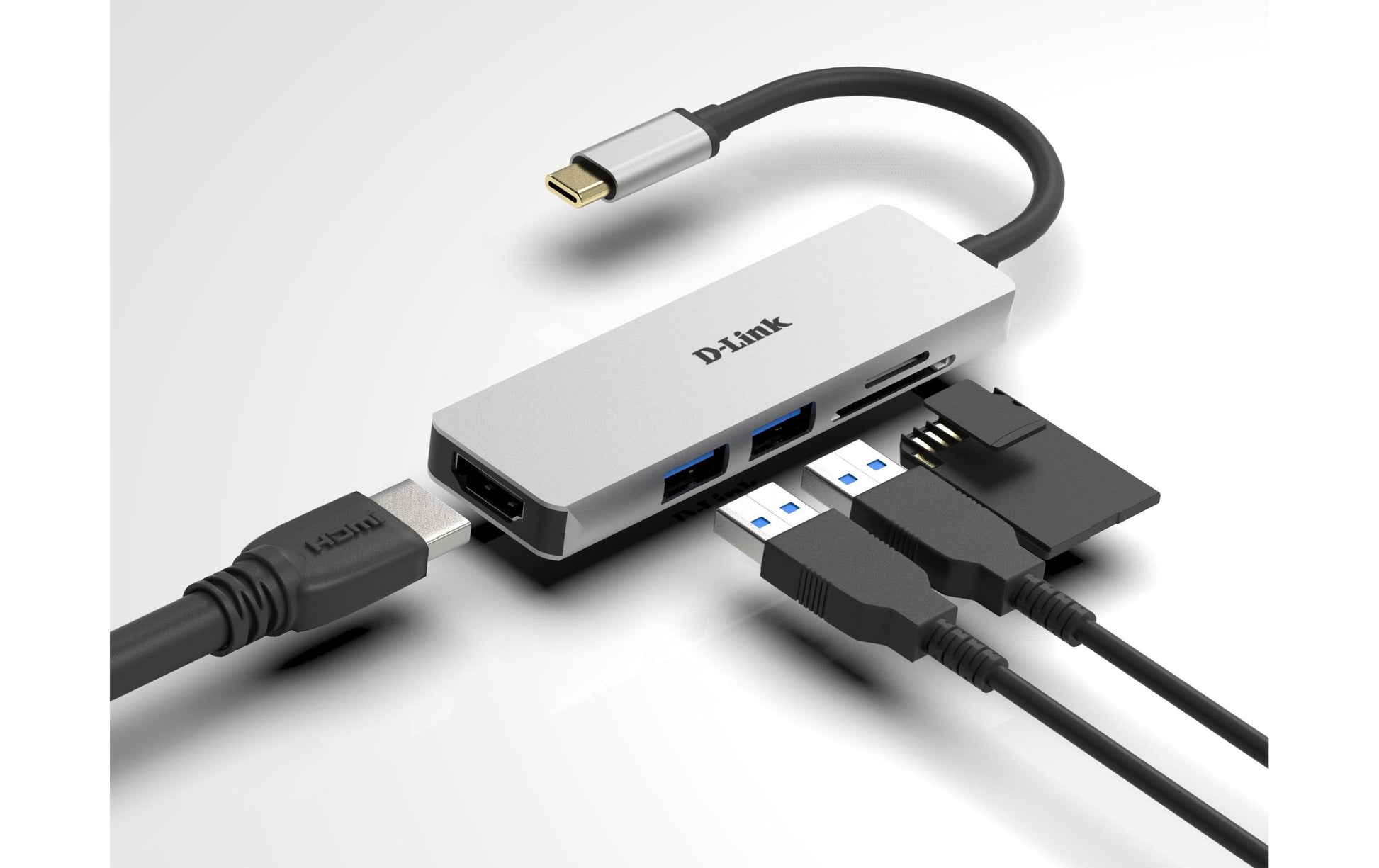 D-Link DUB-M530 USB-Hub – USB-C, 1× HDMI, 2× USB-A, SD/microSD, für Windows/Mac/ChromeOS