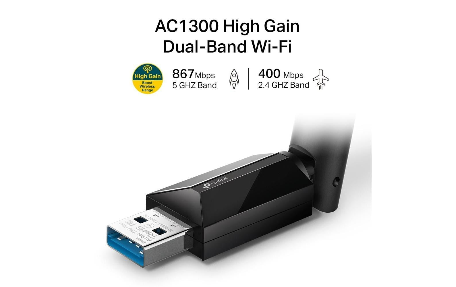 TP-Link Archer T3U Plus USB-WLAN-Adapter – Wi-Fi 5 (802.11ac), bis zu 1,3 Gbit/s, Dualband, USB 3.2 Gen 1