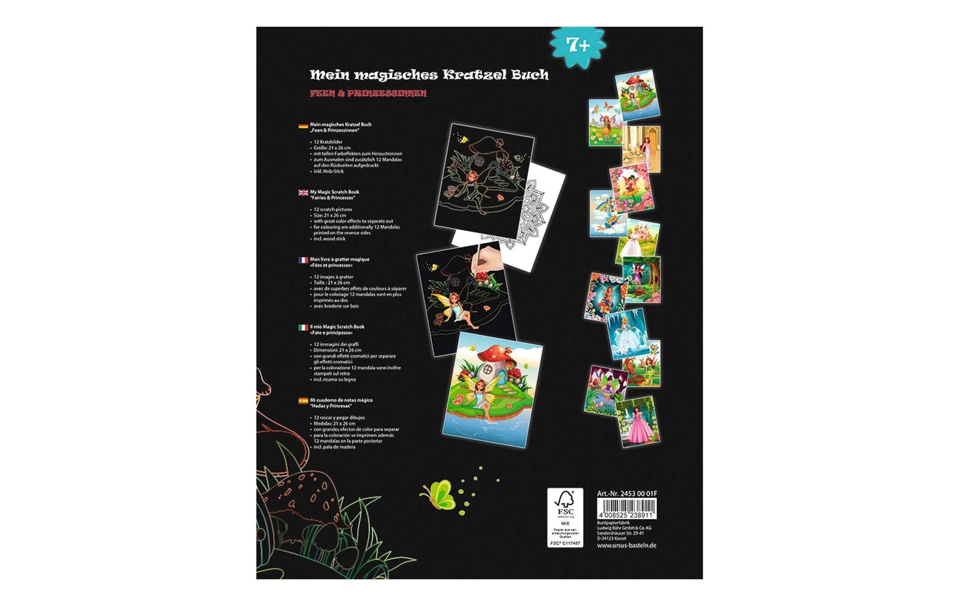 URSUS Bastelset Kratzbilder – Feen und Prinzessinnen – 21 × 26 cm – ab 7 Jahren