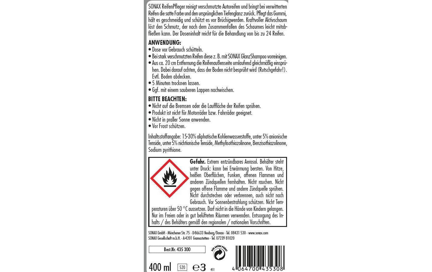 Sonax Reifenpflege – für Reifen – Spray – 400 ml