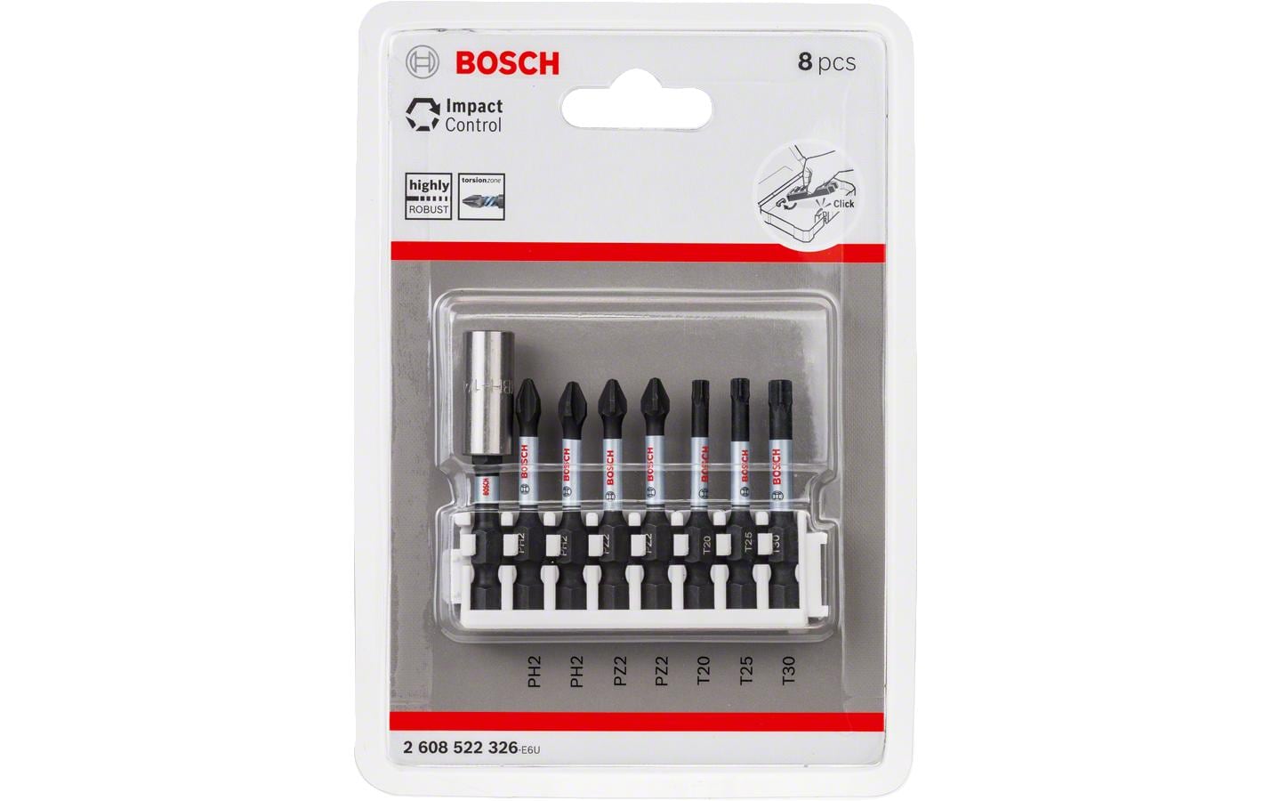 Bosch Bohr- & Bit-Set PH2, PZ2, T20, T25, T30 Stahl 1/4" (6,35 mm) – mit Bithalter