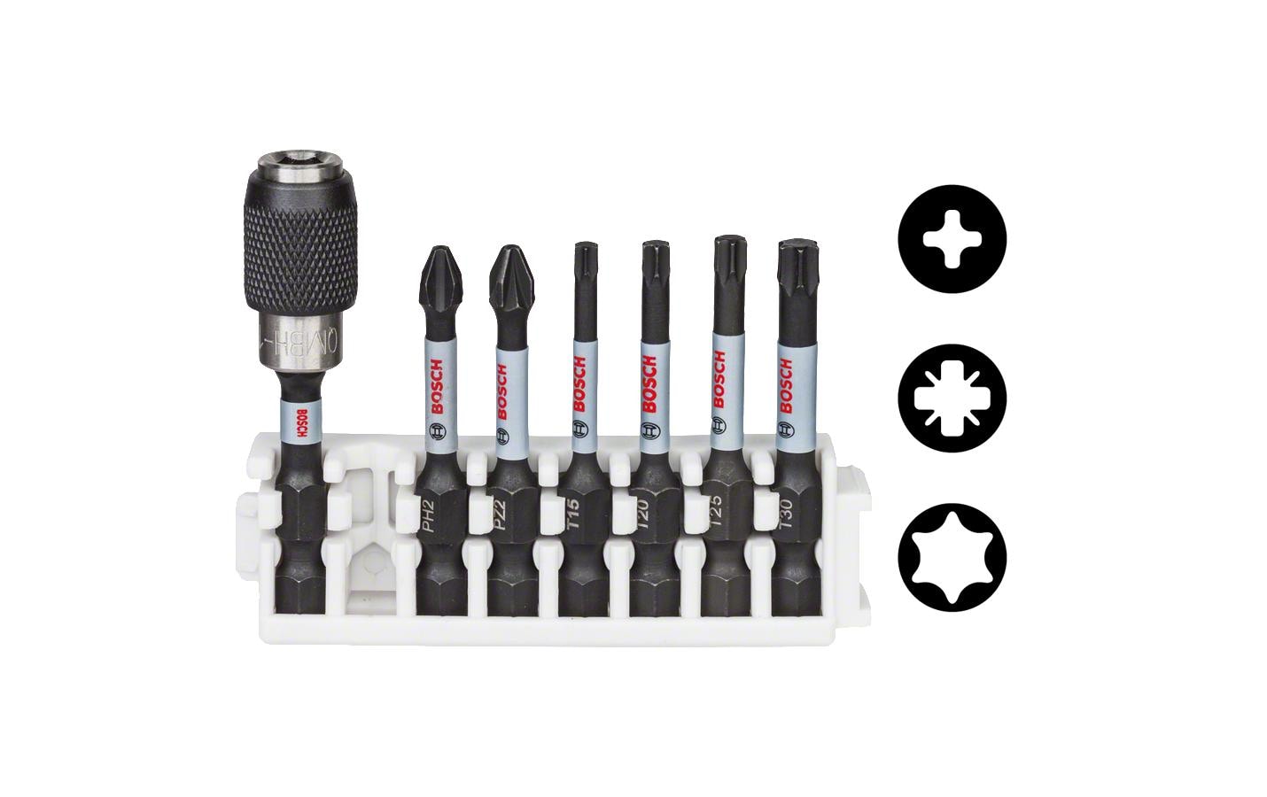 Bosch Bohr- & Bit-Set PH2, PZ2, T20, T25, T30 Stahl 1/4" (6,35 mm) – mit Bithalter