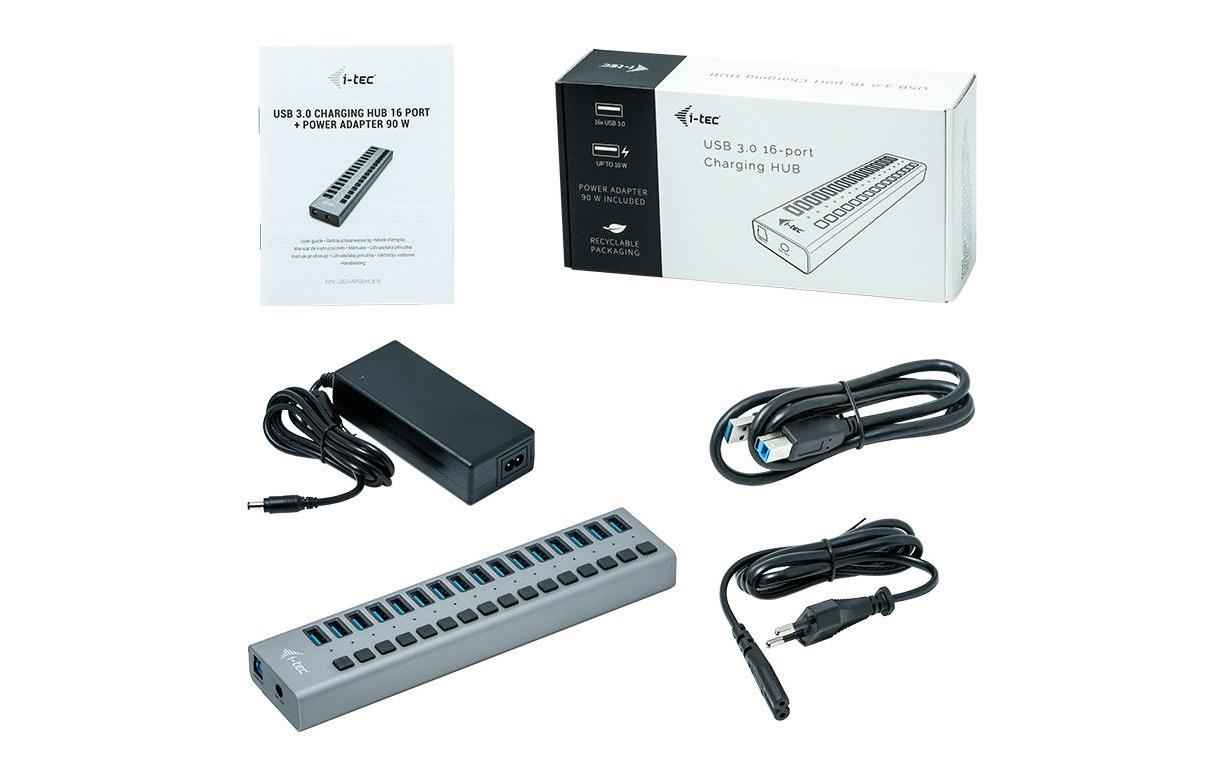 i-tec Ladegerät – 90 W, 16× USB-A, USB 3.0 – für Notebooks, PCs, Tablets