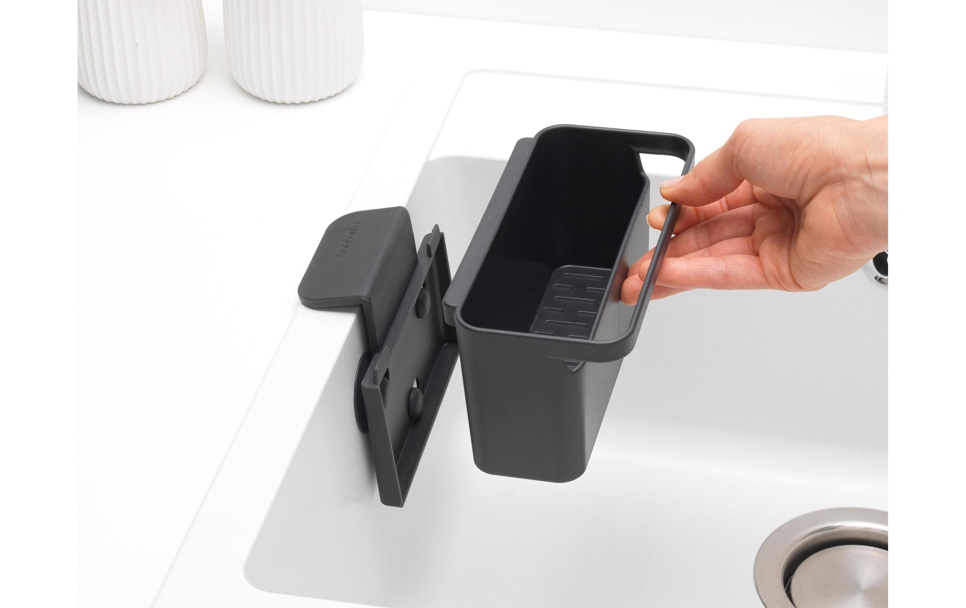 Brabantia Utensilienhalter (wandmontiert) 12,8 × 17,1 × 10,5 cm, Kunststoff, Dunkelgrau